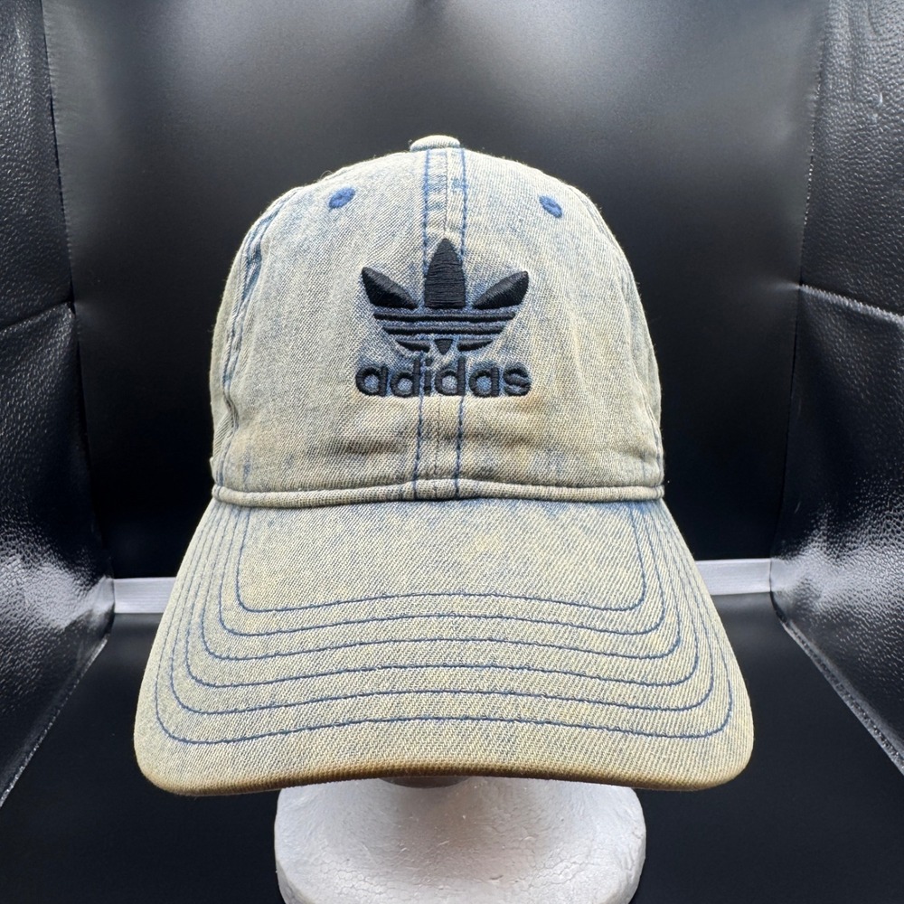 Adidas Originals Acid Wash Denim Trefoil Baseball Cap Hat Blue Distressed OSFM